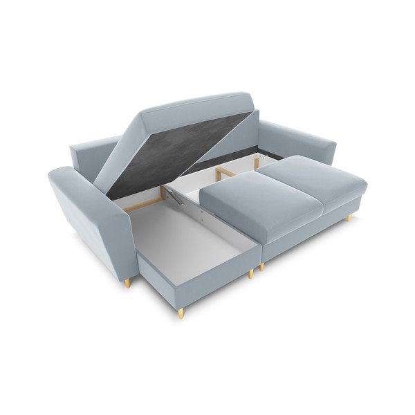 Gaiši zils samta salokāms stūra dīvāns ar uzglabāšanas vietu Kyoto – Cosmopolitan Design-image-2