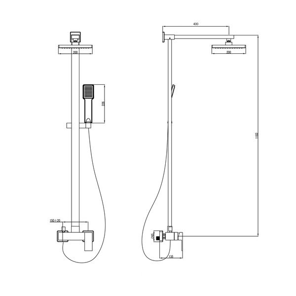 Spīdīgas sudraba krāsas misiņa dušas komplekts ar akumulatoru ar dušas galvu/ar rokas dušu 118 cm Latus – Sapho-image-4