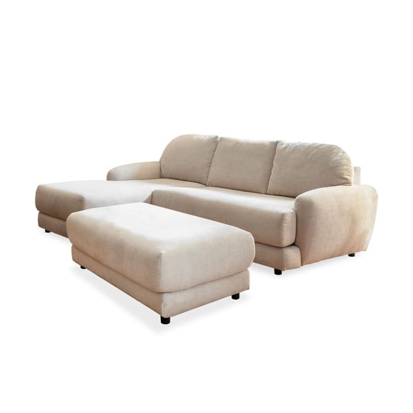 Krēmkrāsas stūra dīvāns (kreisais stūris) ar kāju soliņu Comfy Claude – Miuform