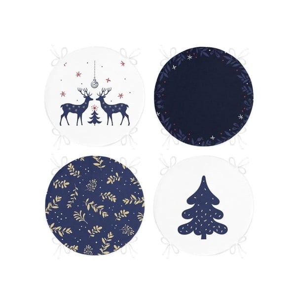 Sēdekļa spilveni ar Ziemassvētku motīvu (4 gab.) ø 40 cm Blue Christmas – Mila Home
