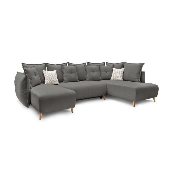 Pelēks salokāms stūra dīvāns (ar labo stūri/"U" veida) Nessa – Bobochic Paris-image-3