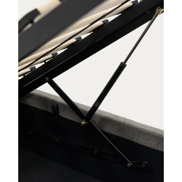 Pelēka polsterēta vienvietīga gulta ar veļas kasti un redelēm 90x200 cm Nahiri – Kave Home-image-4