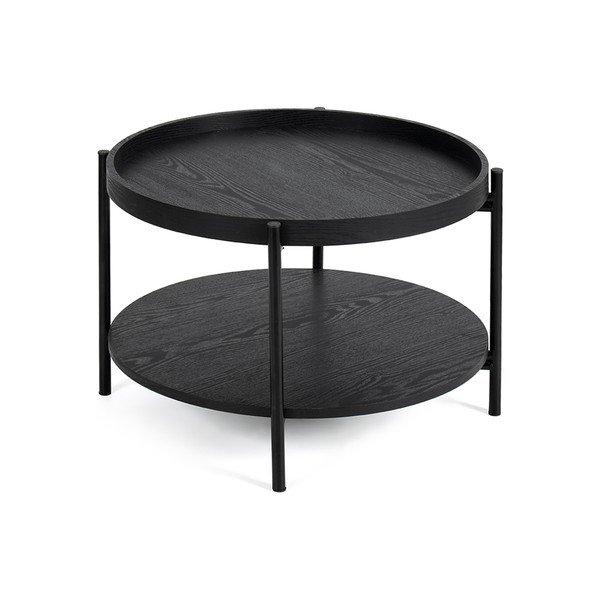 Melns apaļš žurnālgaldiņš ar ozolkoka imitāciju ø 64 cm Hagen – Bonami Essentials