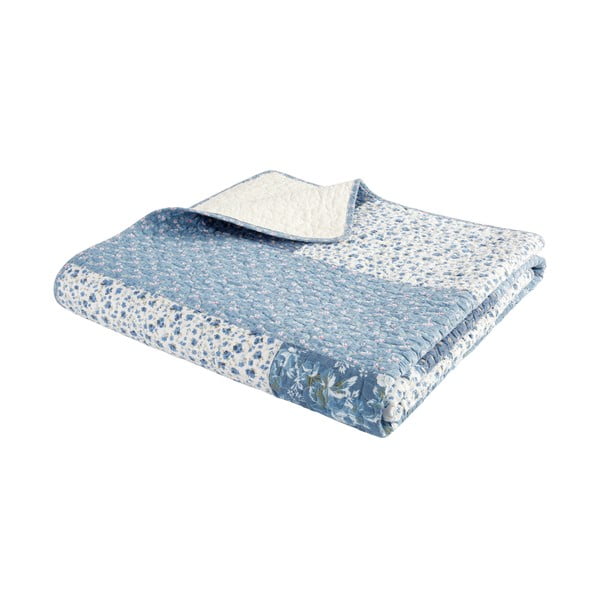 Zils kokvilnas stepēts gultas pārklājs 220x230 cm Floral Patchwork – Bianca-image-2