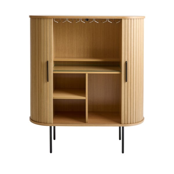 Dabīga toņa vīna skapis ar ozolkoka imitāciju un bīdāmām durvīm 100x118x40 cm Nola – Unique Furniture-image-4