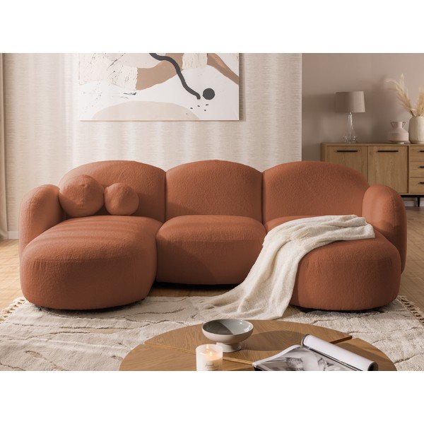 Terakotas oranžs stūra dīvāns no buklē auduma (U veida) Orbit – Ropez-image-1
