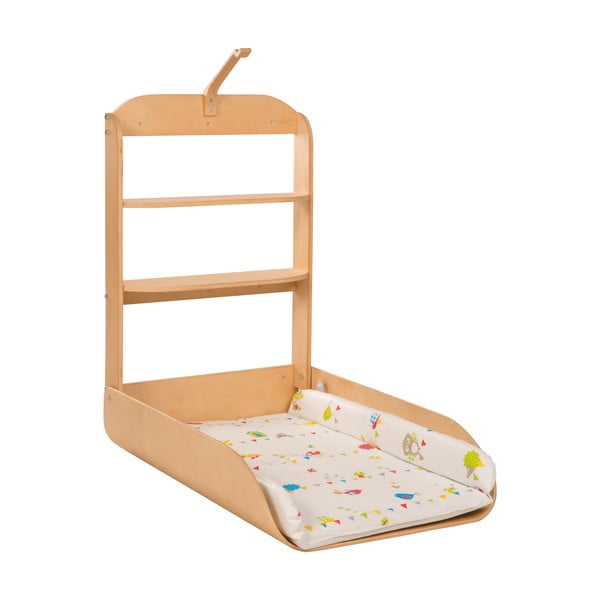 Dabīga toņa pie sienas stiprināms pārtinamais galdiņš ar dižskābarža koka imitāciju Waldhochzeit – Roba