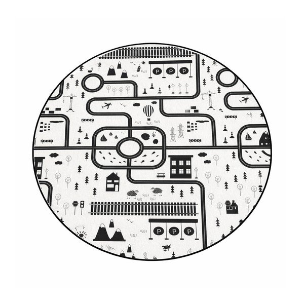 Melnbalts mazgājams bērnu rotaļu paklājs ø120 cm In My Town – Mila Home