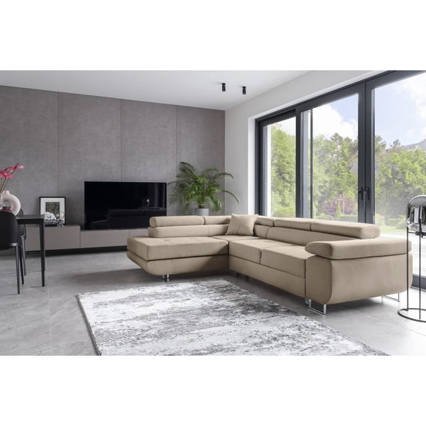 Bēšs salokāms/ar uzglabāšanas vietu stūra dīvāns (ar kreiso stūri/L veida) Anton – ELTAP-image-3