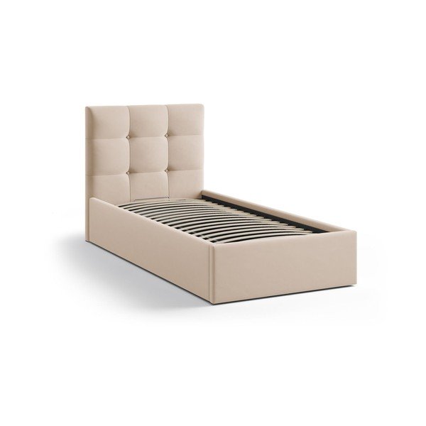 Gaiši brūna polsterēta vienvietīga gulta ar veļas kasti un redelēm 90x200 cm Phaedra – Micadoni -image-2