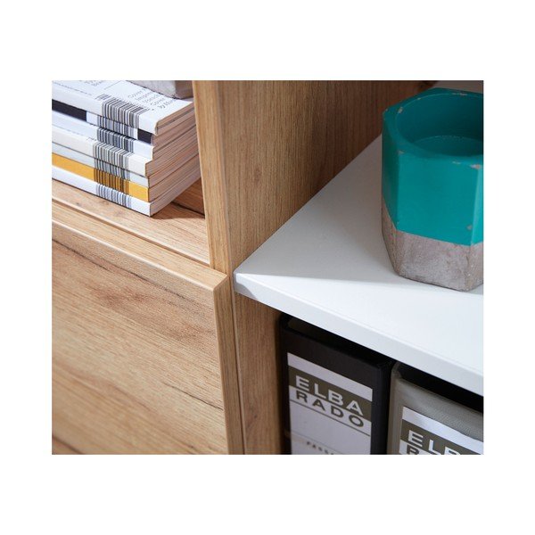 Balts grāmatu plaukts ar ozolkoka imitāciju 85x120 cm Lioni – Germania-image-4