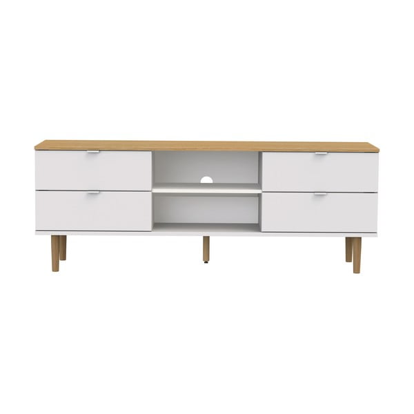 Balts/dabīga toņa TV galdiņš ar ozolkoka imitāciju 162x61 cm Skagen – Tenzo