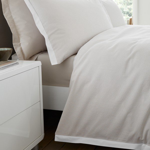 Krēmkrāsas vienguļamā gultas veļa no kokvilnas perkala 135x200 cm Seersucker Woven Stripe – Bianca-image-4