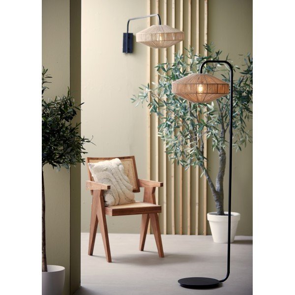 Matēti melna/dabīga toņa stāvlampa ar auduma abažūru (augstums 164 cm) Lyra – Light & Living-image-1