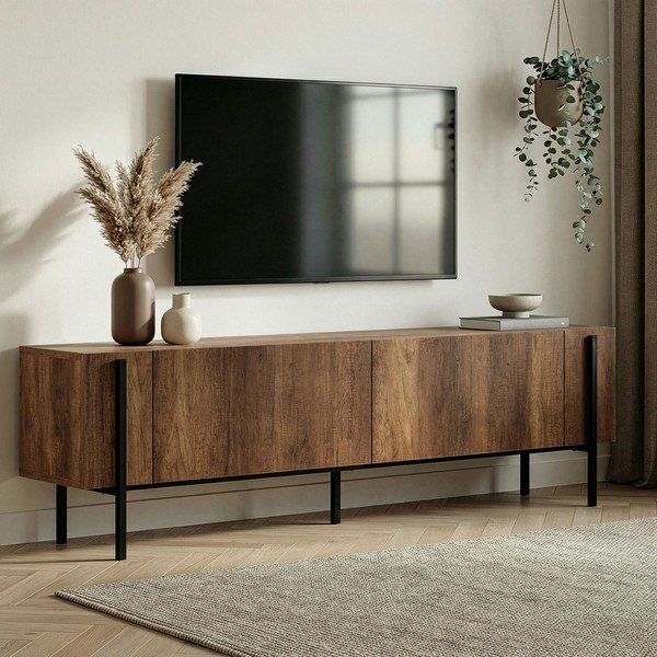 Tumša dabīga toņa TV galdiņš ar riekstkoka imitāciju 180x45x30 cm Nexus – Kalune Design-image-1
