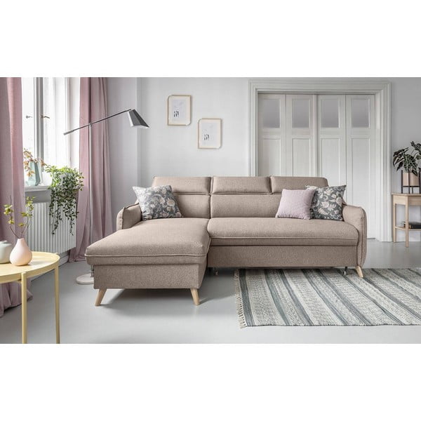 Bēšs salokāms stūra dīvāns (ar kreiso stūri) Sweet Harmony – Miuform-image-1