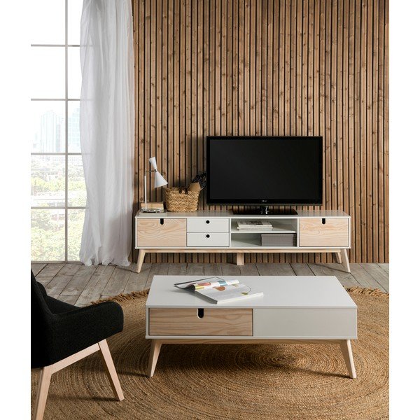 Balts TV galdiņš ar priedes koka kājām Marckeric Kiara-image-1