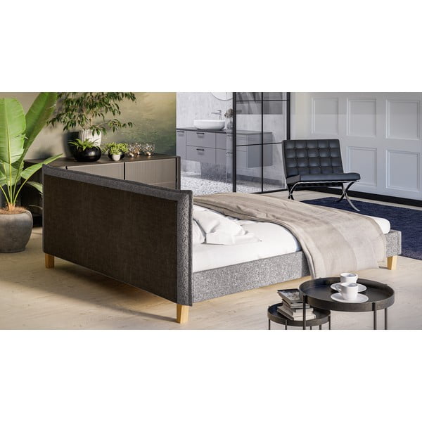 Pelēka mīksta divvietīga gulta ar režģi 180x200 cm Tina – Ropez-image-3