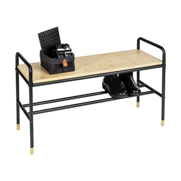 Melns/dabīga toņa metāla apavu statīvs ar soliņu Loft – Wenko-image-4