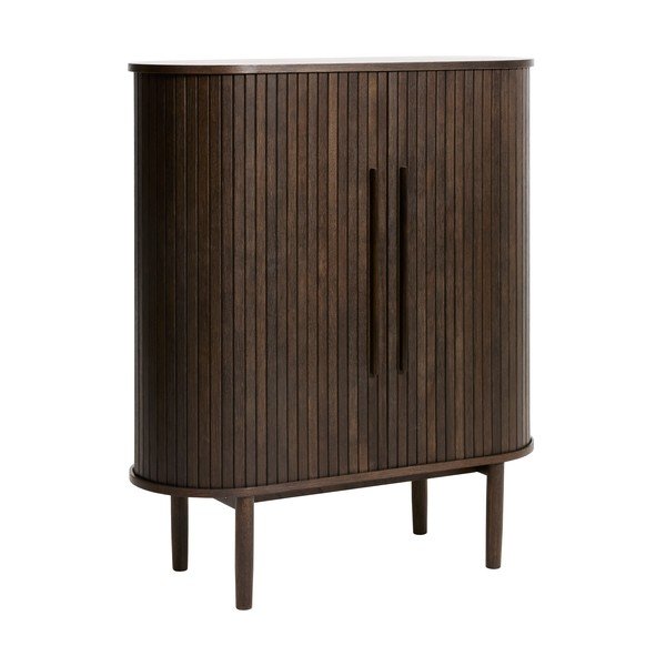 Tumša dabīga toņa skapītis ar ozolkoka imitāciju ar bīdāmām durvīm 100x118x40 cm Meta – Unique Furniture