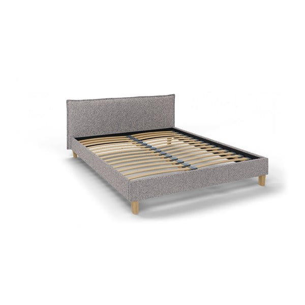 Pelēka mīksta divvietīga gulta ar režģi 160x200 cm Tina – Ropez