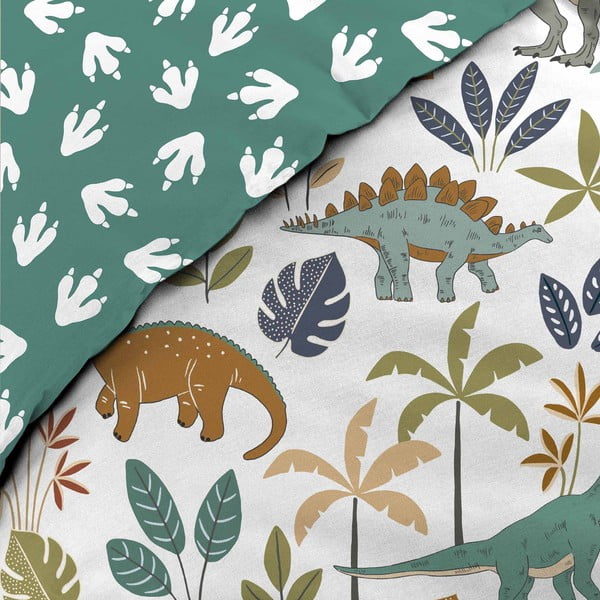 Balta/zaļa vienguļamā kokvilnas bērnu gultas veļa 140x200 cm Dina – douceur d'intérieur-image-2