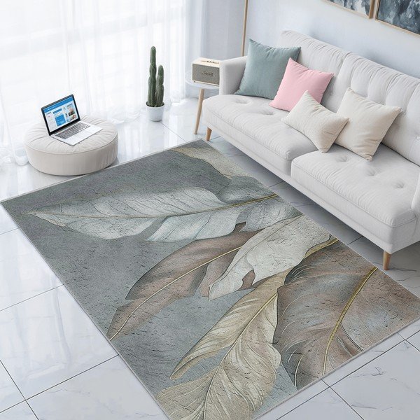 Zaļš/pelēks mazgājams paklājs 80x150 cm Dusty Leaves – Mila Home-image-1