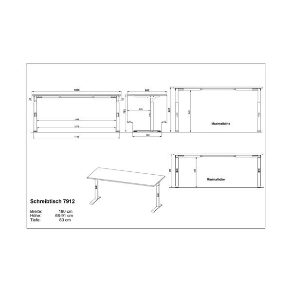 Regulējams darba galds ar ozolkoka imitācijas galda virsmu 80x180 cm Downey – Germania-image-3