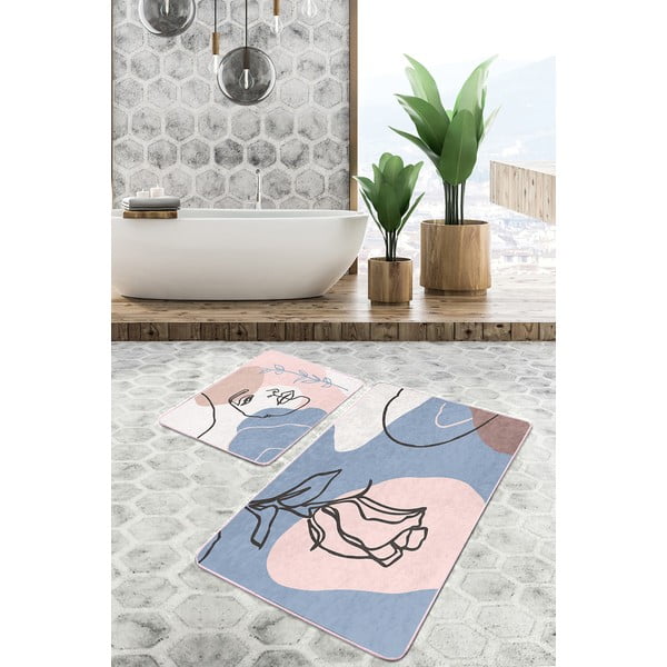 Zili/rozā samta vannas istabas paklājiņi (2 gab.) 60x100 cm Abstract Faces – Mila Home-image-1