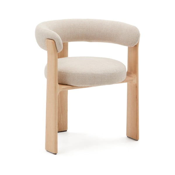 Bēšs/dabīga toņa oša masīvkoka ēdamistabas krēsls ar roku balstiem Granite – Kave Home