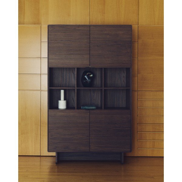 Tumši brūns skapītis ar riekstkoka imitāciju 100x163x40 cm Norlen – Kave Home-image-3