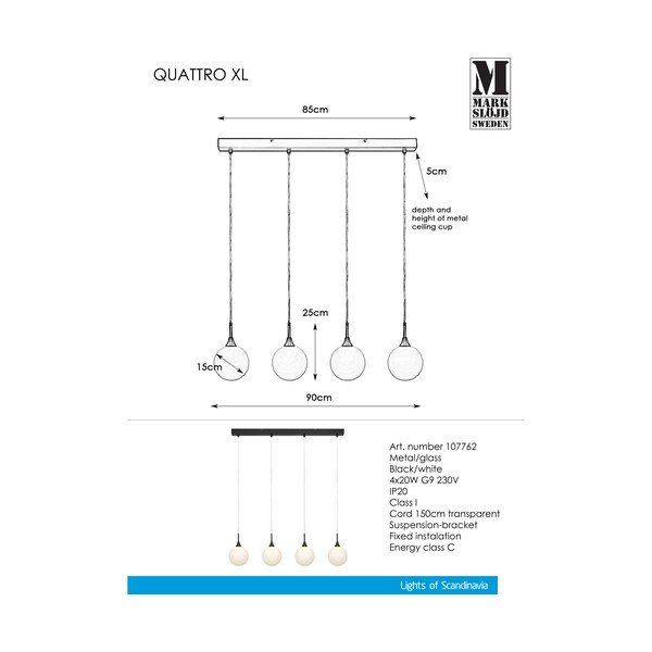 Melns piekaramais gaismeklis Markslöjd Quattro XL Pendant Black 4L-image-2
