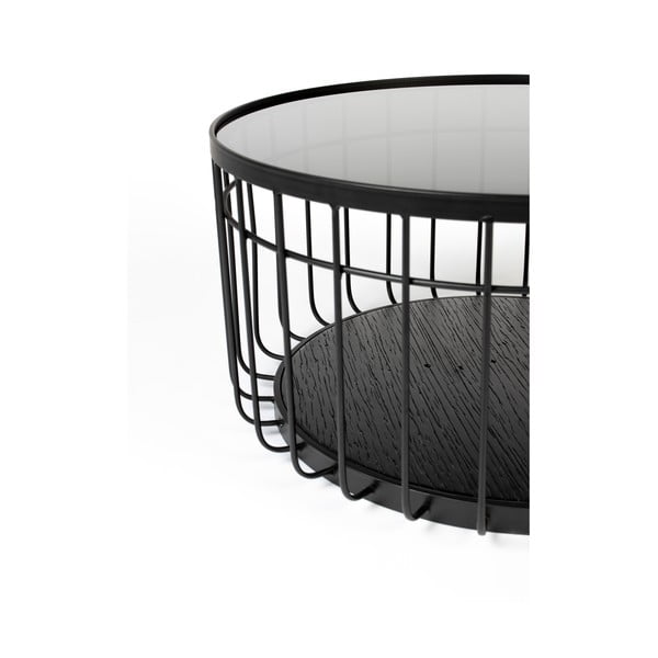 Melns žurnālgaldiņš ar stikla virsmu White Label Lance, ø 60 cm-image-2