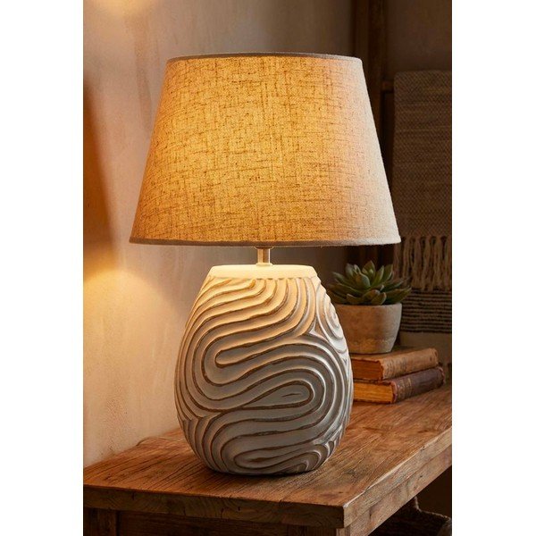 Krēmkrāsas polirezīna galda lampa ar auduma abažūru (augstums 55 cm) Oblix – Mauro Ferretti-image-1