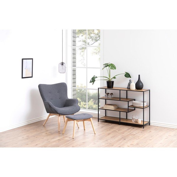 Melns/dabīga toņa grāmatu plaukts ar ozolkoka imitāciju 114x78 cm Seaford – Actona-image-1