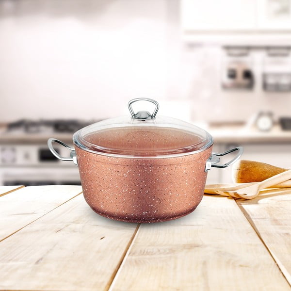 Rozā alumīnija katls ar vāku Güral Porselen Classic, ø 20 cm-image-1