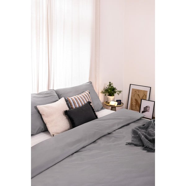 Pelēka divguļamā gultas veļa no mikrosatīna 200x200 cm Basic – Bonami Essentials-image-2