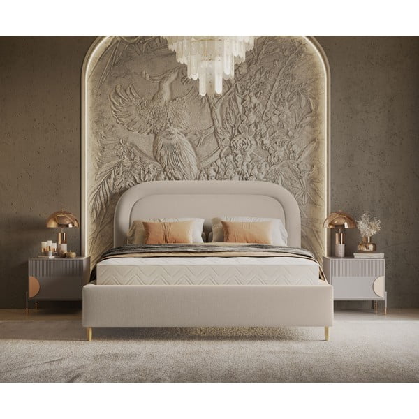 Bēša polsterēta divvietīga gulta ar veļas kasti un redelēm 180x200 cm Mija – Maison de Rêve-image-4