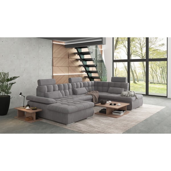 Pelēks salokāms stūra dīvāns ar uzglabāšanas vietu (ar labo stūri/U veida) Merkur – Ropez-image-3