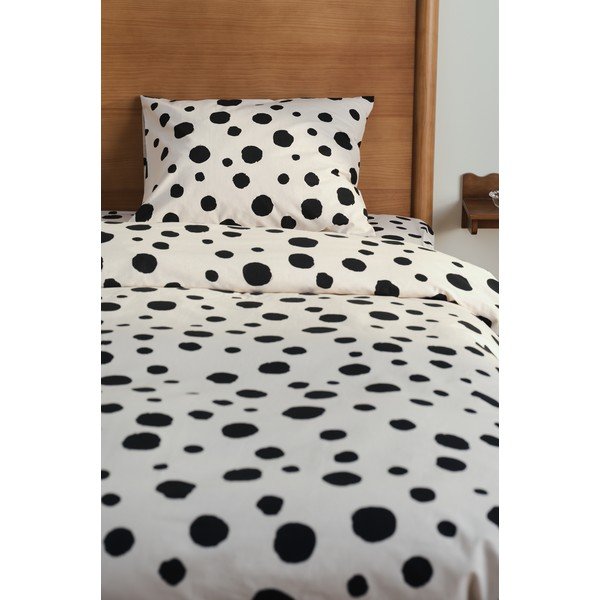 Melna/bēša divguļamā/īpaši gara kokvilnas gultas veļa 200x220 cm Rigmor Dot – Jotex-image-1
