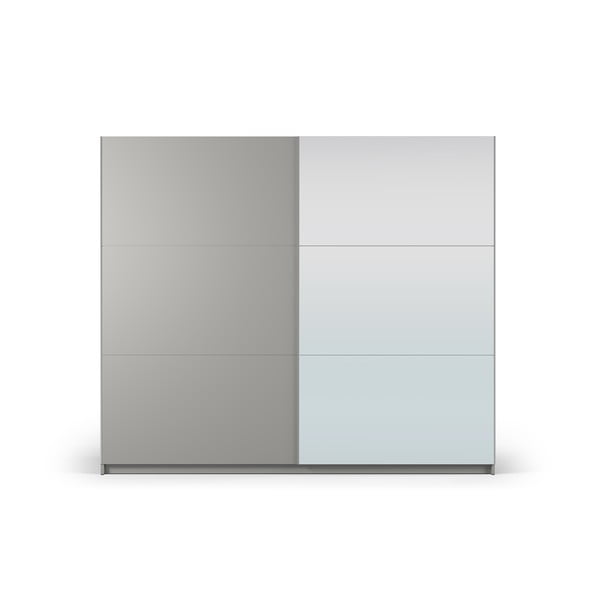 Pelēks drēbju skapis ar spoguli un bīdāmām durvīm 250x215 cm Lisburn – Cosmopolitan Design