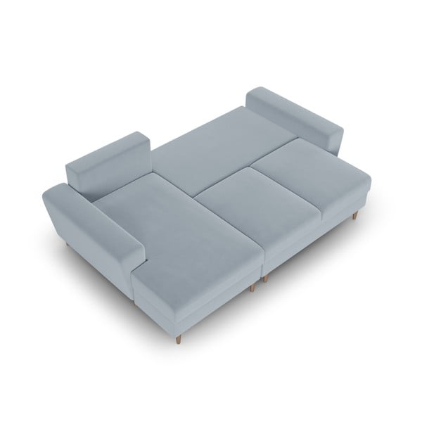 Gaiši zils samta salokāms stūra dīvāns ar uzglabāšanas vietu (ar kreiso stūri/ar zvilni) Kyoto – Cosmopolitan Design-image-2