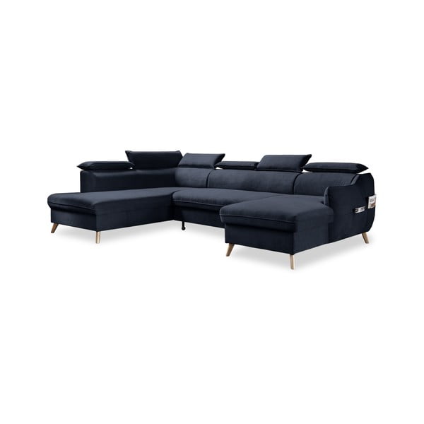 Tumši zils samta salokāms stūra dīvāns (ar kreiso stūri/U veida) Sweet Harmony – Miuform