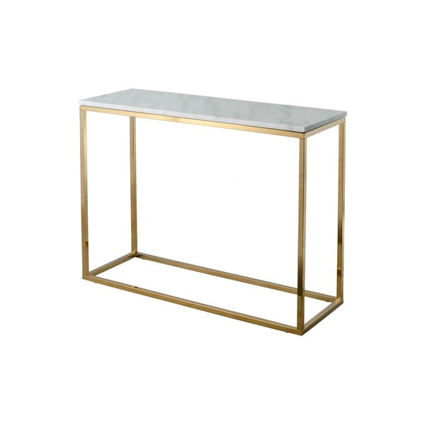 Balts marmora konsoles galds ar zeltītu pamatni RGE Marble, garums 100 cm