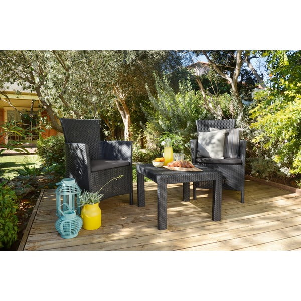 Antracīta pelēks mākslīgās rotangpalmas dārza atpūtas komplekts 2 personām Rosario – Keter-image-3