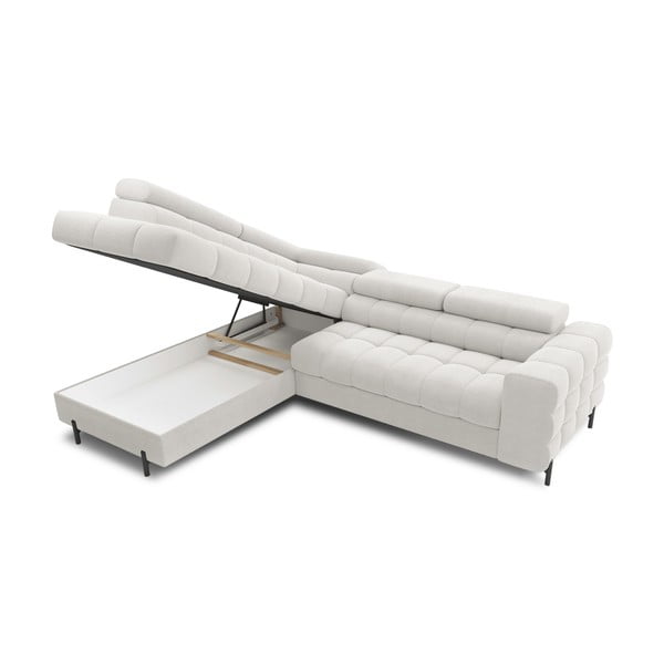 Krēmkrāsas salokāms/ar uzglabāšanas vietu stūra dīvāns no buklē auduma (ar kreiso stūri/L veida) Ferucce – ELTAP-image-4