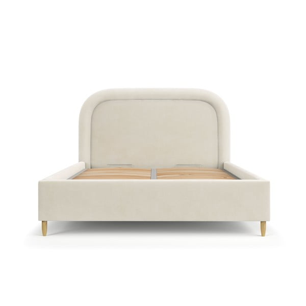 Krēmkrāsas polsterēta divvietīga gulta ar veļas kasti un redelēm 140x200 cm Mija – Maison de Rêve-image-2