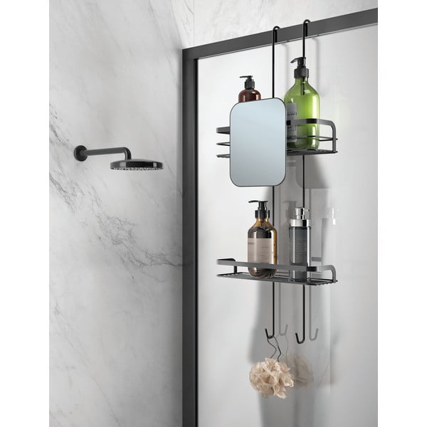 Matēti melns tērauda piekarināms vannas istabas plaukts Lava – Metaltex-image-1