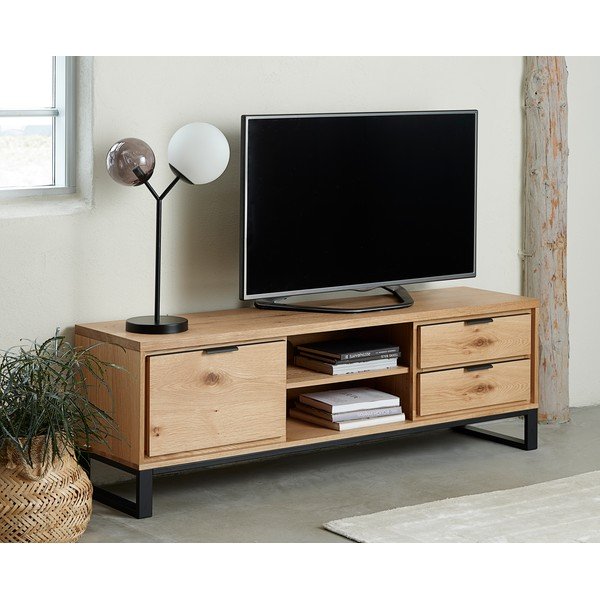 Dabīga toņa TV galdiņš ar ozolkoka imitāciju 170x55 cm Livorno – Unique Furniture-image-4