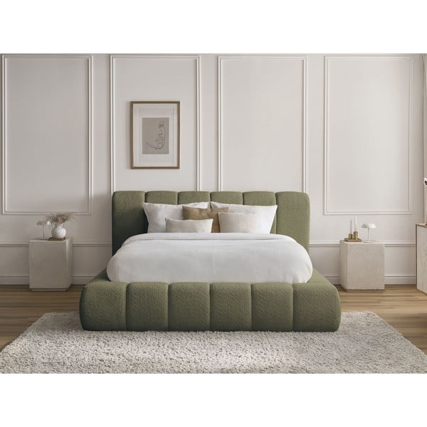 Zaļa polsterēta divvietīga gulta ar veļas kasti un redelēm 160x200 cm Denali – Bobochic Paris-image-1